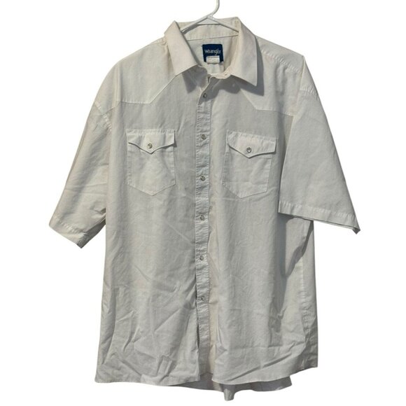 Wrangler Pearl Snap Shirt Mens Measured‎ White Western Cowboy Short Sleeve VTG - Picture 1 of 10